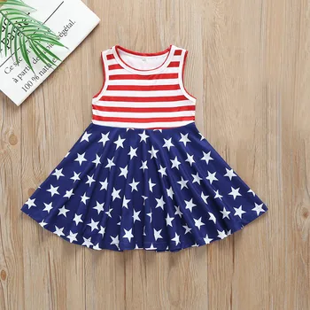 

Baby Girls 4th of July Toddler 2020 Summer Stars and Stripe Printed Patriotic Sleeveless Dress Girls Clothes 6M-4Y