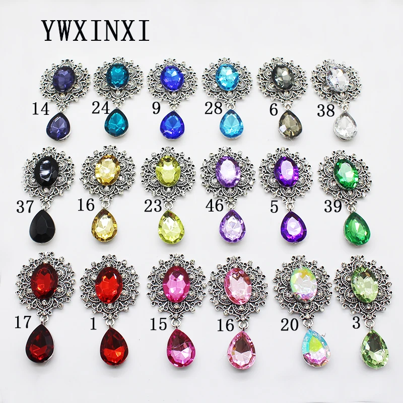 MIX YWXINXI, модная новинка,, 5 шт./лот, плоская задняя сторона, броши, 55*28 мм, сплав, аксессуары, сделай сам, ювелирное изделие, стразы, украшение, 11 видов цветов - Окраска металла: MIX