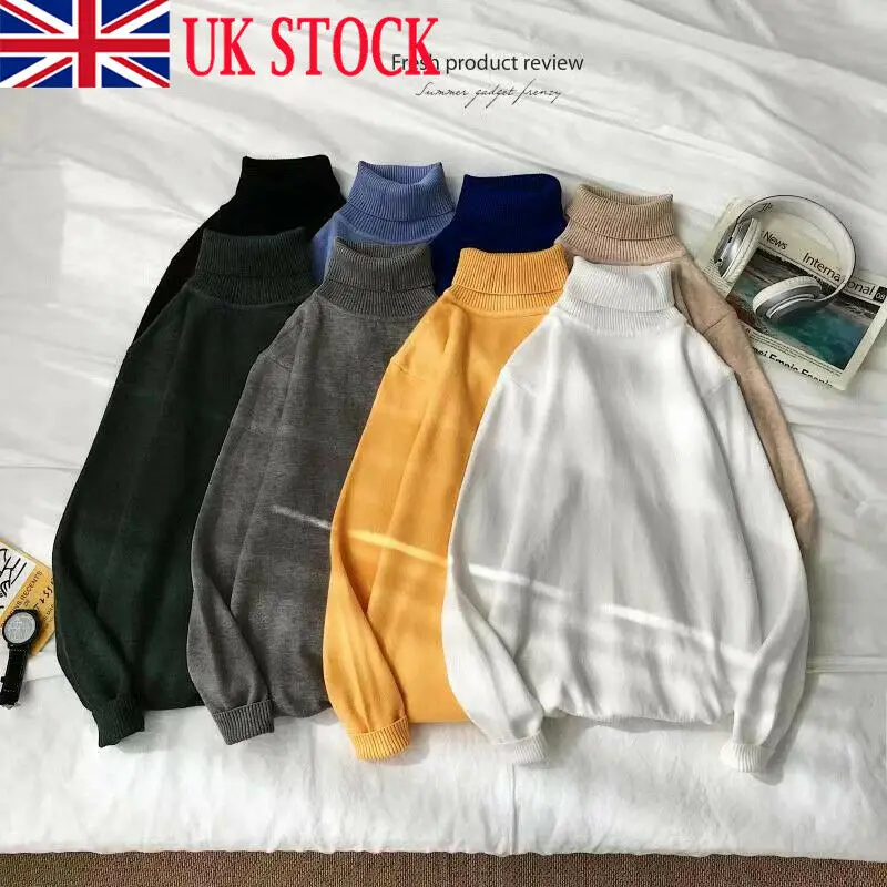 UK Men's Fashion Winter Warm Knitted Solid High Roll Turtle Neck Pullover Sweater Jumper Tops 2019 New | Мужская одежда