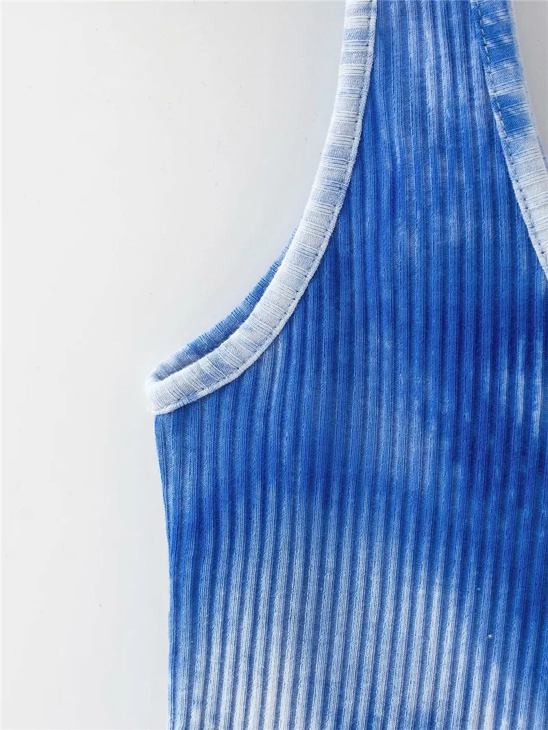 women fashion blue tie-dye print summer beach style bodysuit 2020 sexy lady bodycon sleeveless tops bodysuits femme neon bodysuit