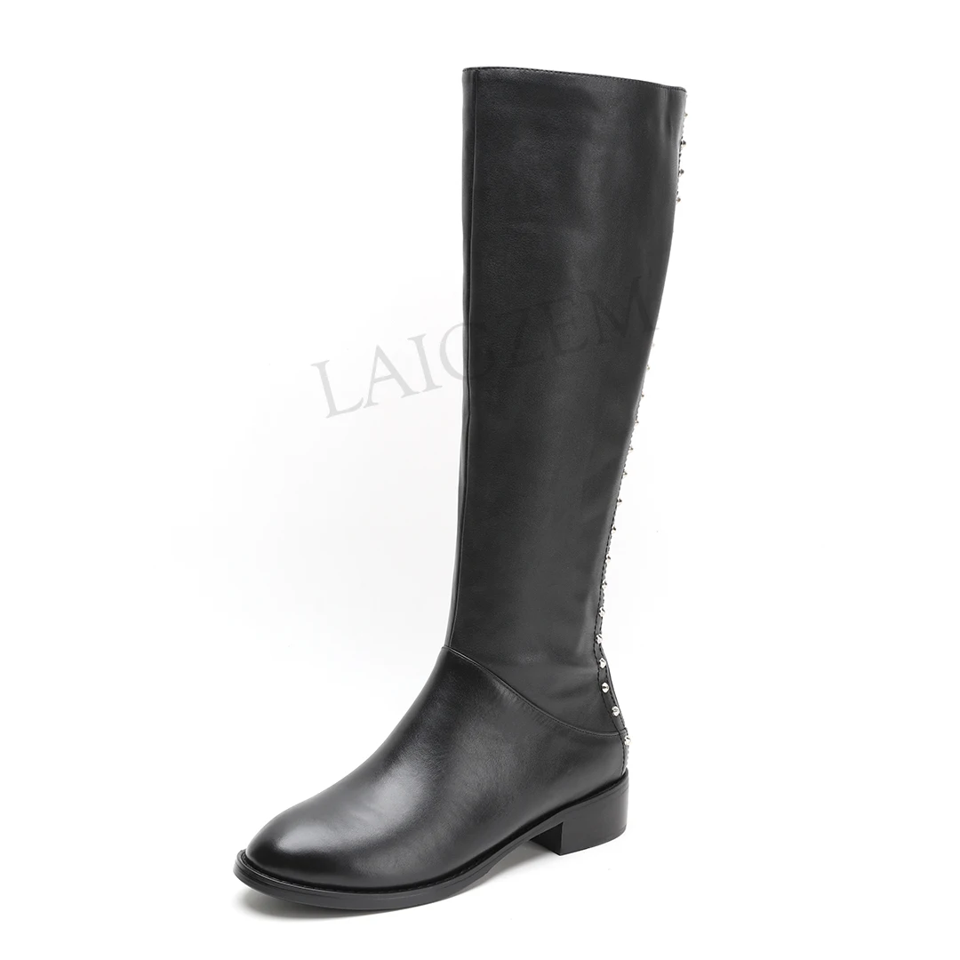 LAIGZEM/Сапоги до колена женские сапоги для верховой езды на низком массивном каблуке с боковой молнией зимняя обувь в стиле панк-шпильки Женская обувь, размер 33, 39, 40