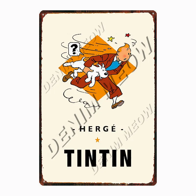 Новое поступление, винтажный металлический постер из мультфильма, винтажный металлический постер Herge Tintin, потертый шик, металлический знак, художественный декор для детской комнаты, Подарочные наклейки на стену, WY108 - Цвет: 17