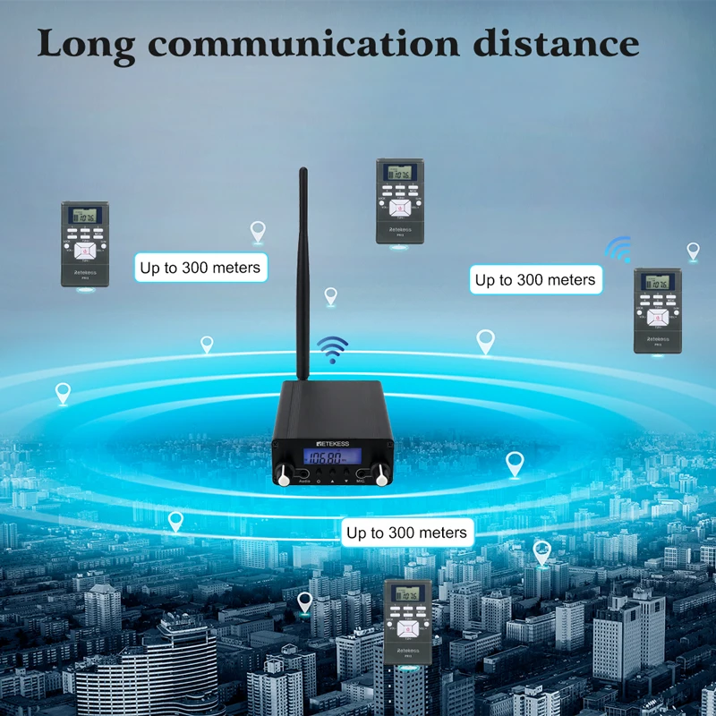 Retekess TR508 무선 FM 방송 송신기 라디오 방송국 + 드라이브 인 교회 회의 번역을위한 10pcs PR13 라디오