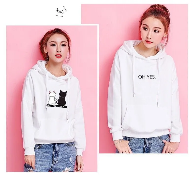 Streetwear Hoodies Women Sweatshirt Autumn Long Sleeve Hoodies Harajuku Hoodie Cute Cat Print Sweatshirt Women Sudadera Mujer