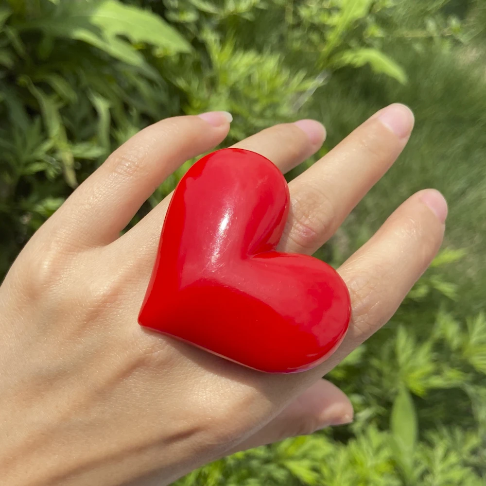 Verloren Lady Leuke Overdreven Grote Rode Hart Ringen Voor Vrouwen Meisjes Statement Hars Vinger Ringen Sieraden Gift Accessoires