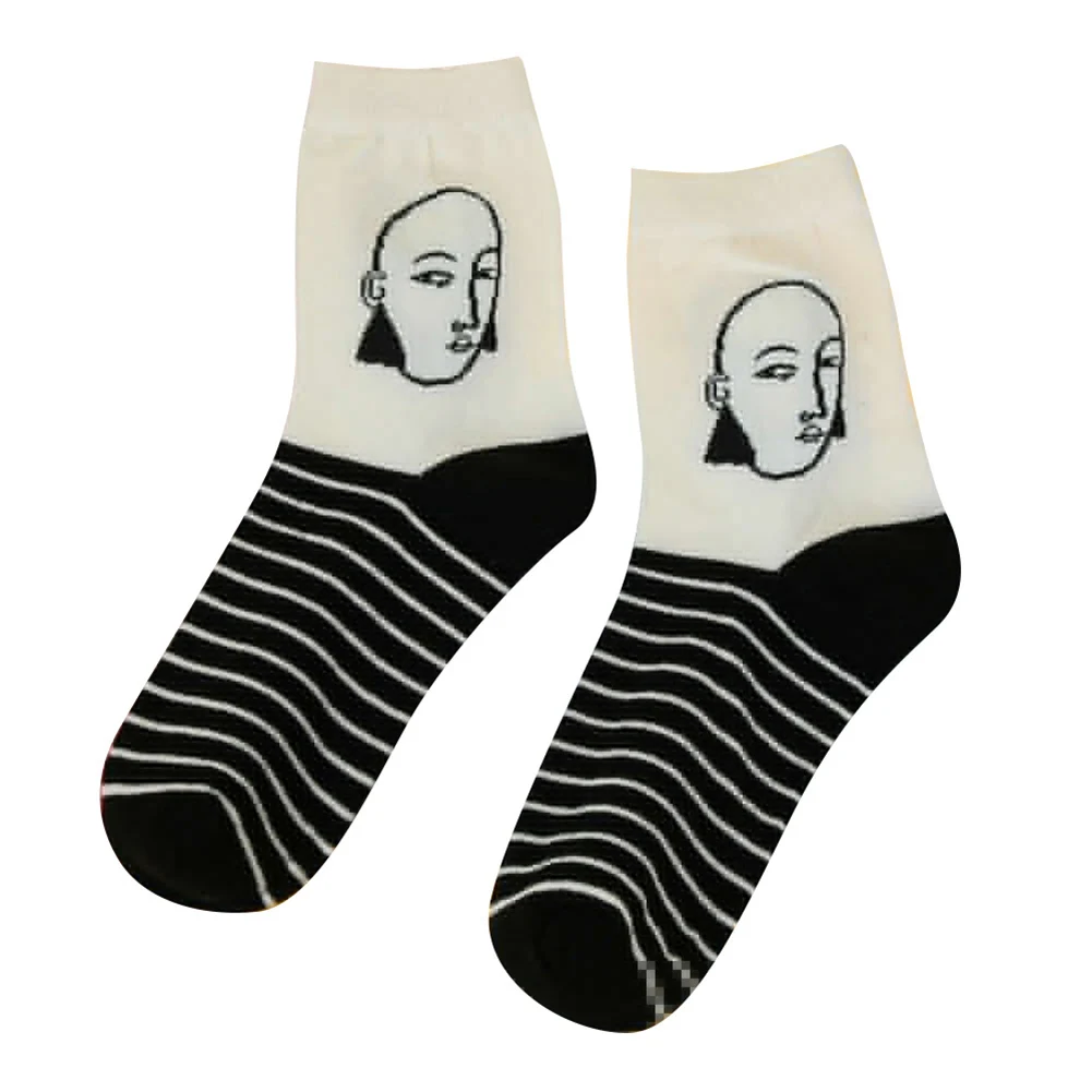 1 пара, женские милые Мультяшные носки, в полоску, теплые, дышащие, эластичные, для осени и зимы, QL распродажа