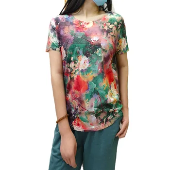 

Middle-aged Summer Wear Short Sleeve T-shirt Women's New Style Middle-aged Fashion Tops Large Size 40-Year-Old 50 ma ma kuan Swe