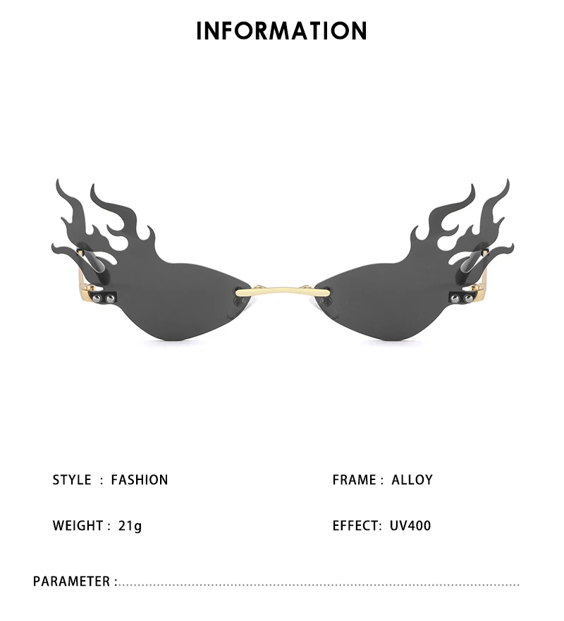 Новые солнечные очки с огненным пламенем, женские и мужские солнцезащитные очки «кошачий глаз», роскошные брендовые дизайнерские очки без оправы, большие полые оттенки, уличная одежда