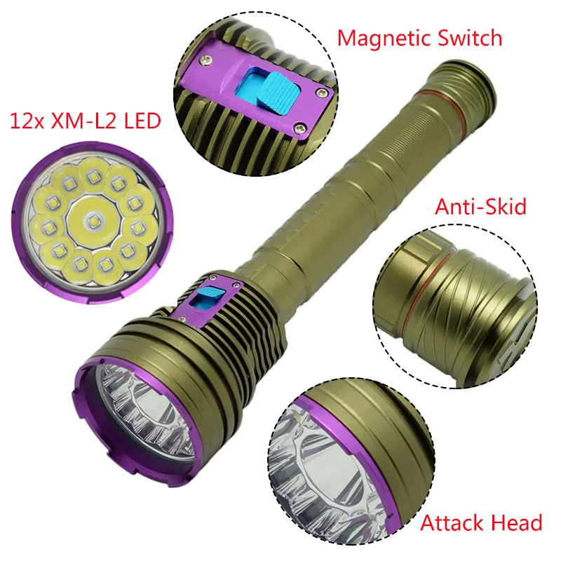 12x XM-L L2 фонарик для подводного плавания 30000 лм светодиодный фонарь для дайвинга водонепроницаемый фонарь для дайвинга с аккумулятором 18650/26650