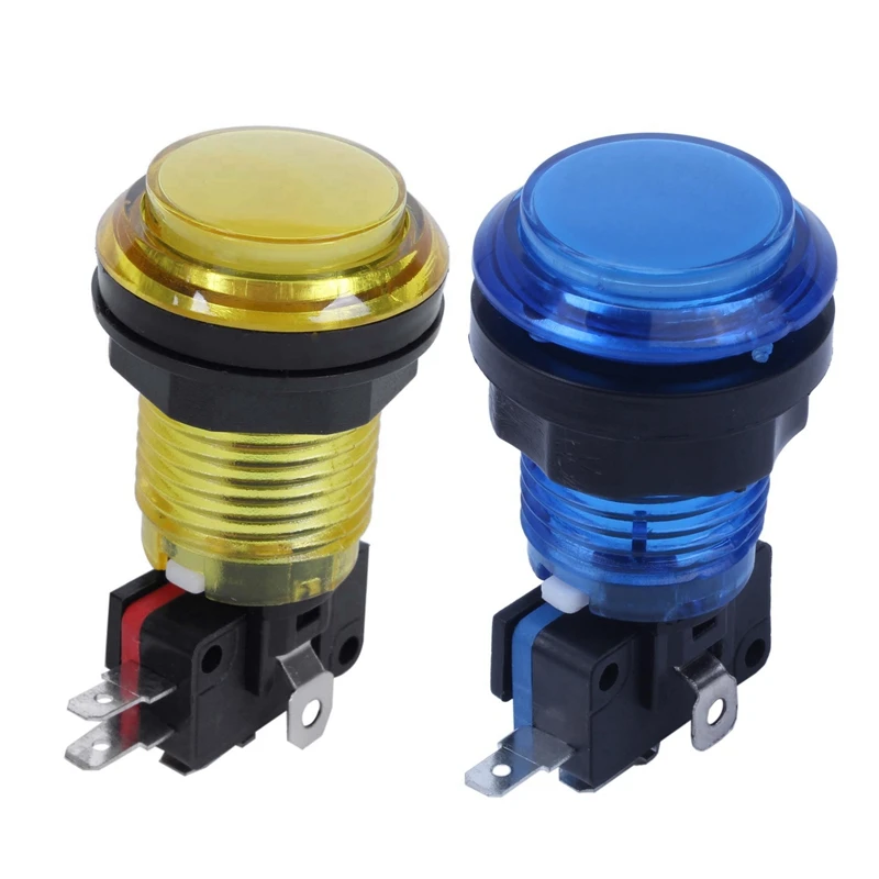

2 PCS Round Lit Illuminated Arcade Video Game Push Button Switch LED Light 5V/12V Color:Yellow & Blue