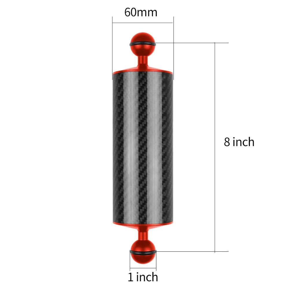D60mm 5/8/10/12 Zoll Kohle faser Float Auftrieb Wasser arm Dual Ball 1 Zoll für Gopro/Yi/Osmo Action Sport DSLR Kamera halterung – Detail 10