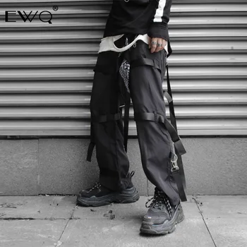 

EWQ / Overalls Male Tidal 2020 Spring New Pants Hip-hop Weaving Ribbons Zipper Design Loose Trousers For Men Loose Causal 9Y201