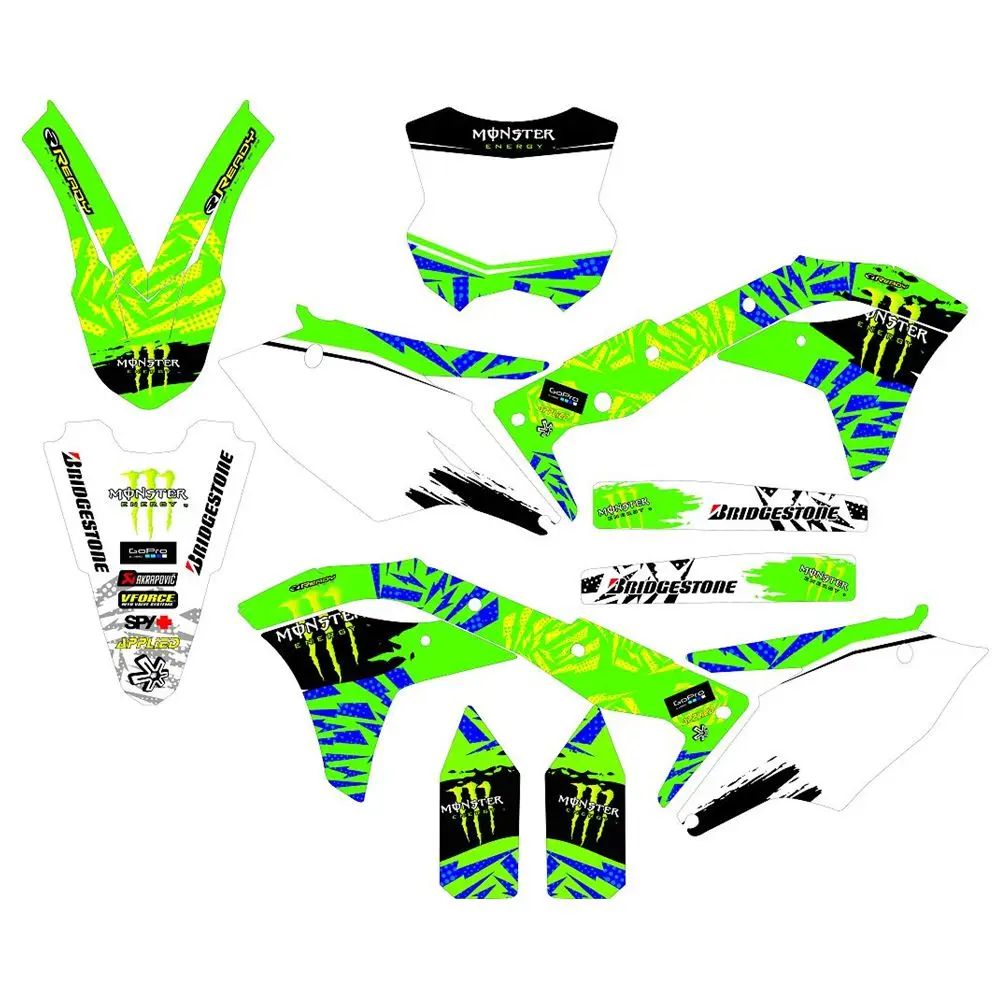 

New Full Graphics Decals Stickers Custom Number Name 3M Bright Matte Stickers Waterproof For Kawasaki KXF250F 2016 2017 2018