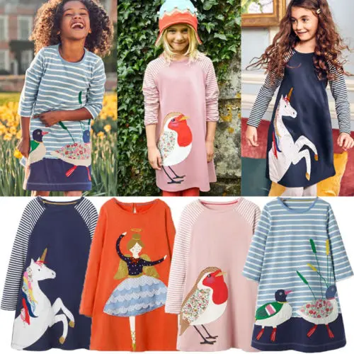 Новейшее платье для маленьких девочек с изображением животных, платья принцессы с длинными рукавами, Детская осенняя одежда для детей