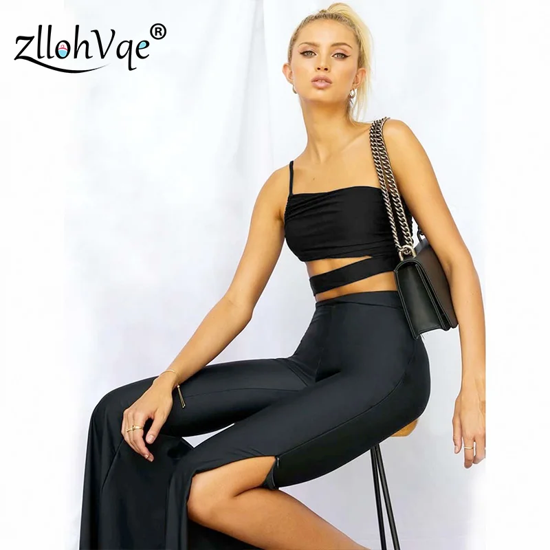 Zllohvqe Sexy  One Shoulder Female Top Tunique Bandage Tight Top Exposed Navel Top