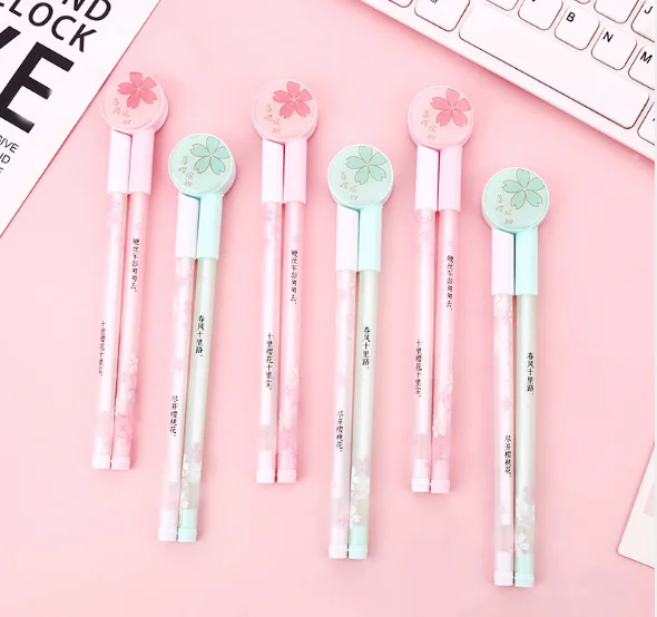 Wholesale Gel Pen Creative Cherry Blossom Penalty Neutral Pen 0.5mm Students Stationery Writing Tool Office Supplies GP578