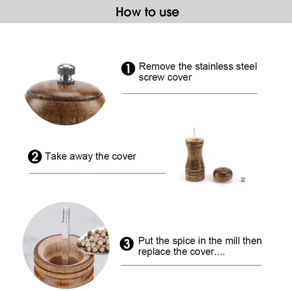 5 8 10 Inch Salt and Pepper Mill Shakers Herb Grinders Solid Wood Spice Black Pepper Grinder Grain Mill Kitchen Accessories