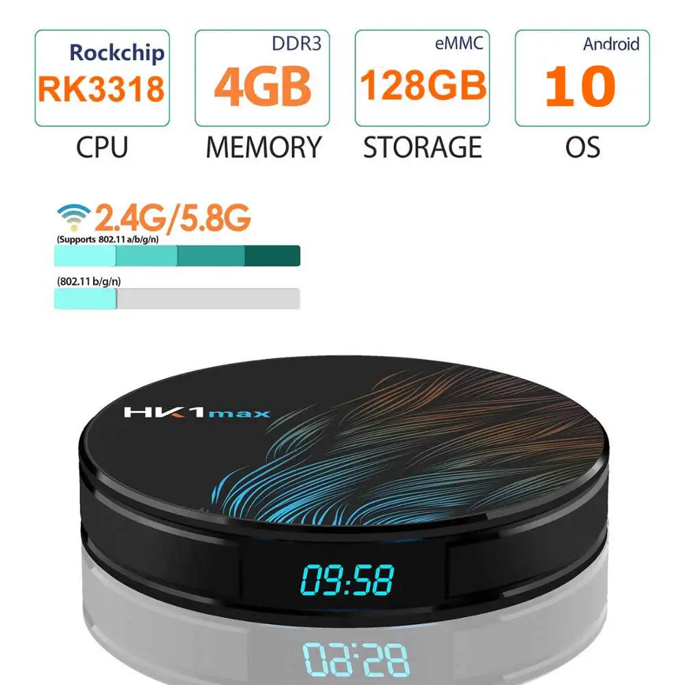 HK1 MAX Android 10 Smart TV BOX RK3318 четырехъядерный процессор 4 ГБ ОЗУ 128 Гб ПЗУ 2 4G/5G двойной WIFI