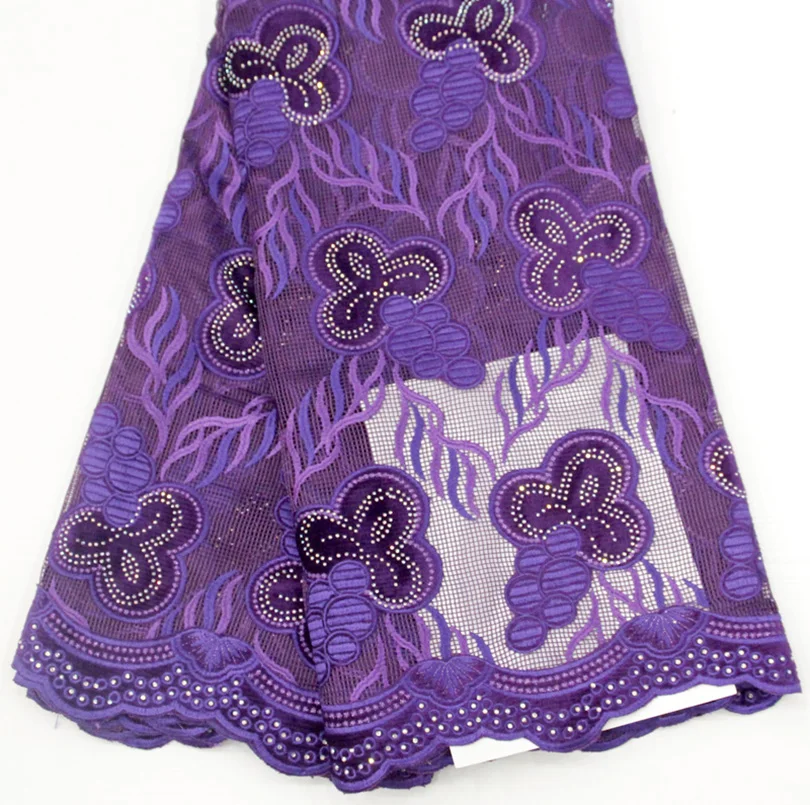 

Hot Sale Purple Mesh Lace Fabric Europe and America Popular Laces Clothing Fabric Nigerian Wedding Lace Fabric For Fashion