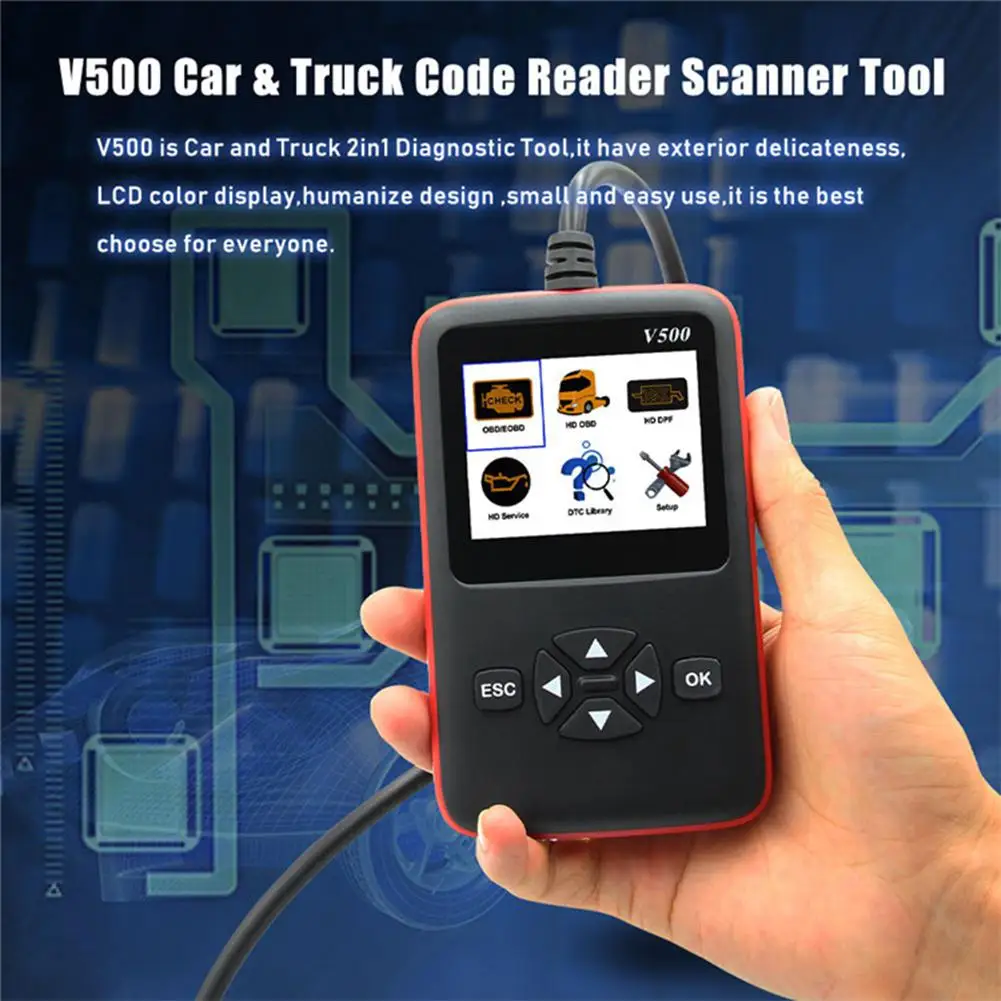 Yiwa V500 OBD2/EOBD тележка для чтения неисправностей автомобиля детектор карты дизельного автомобиля диагностический инструмент сканер двигателя
