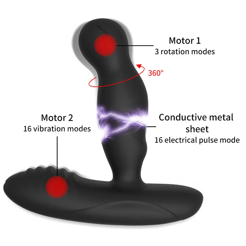 16 Modes Vibrating 3 Mode Rotation Male Prostate Massager Electric Shock Anal Plug Vagina Dildo G Spot Vibrator Sex Toy Buttplug 2