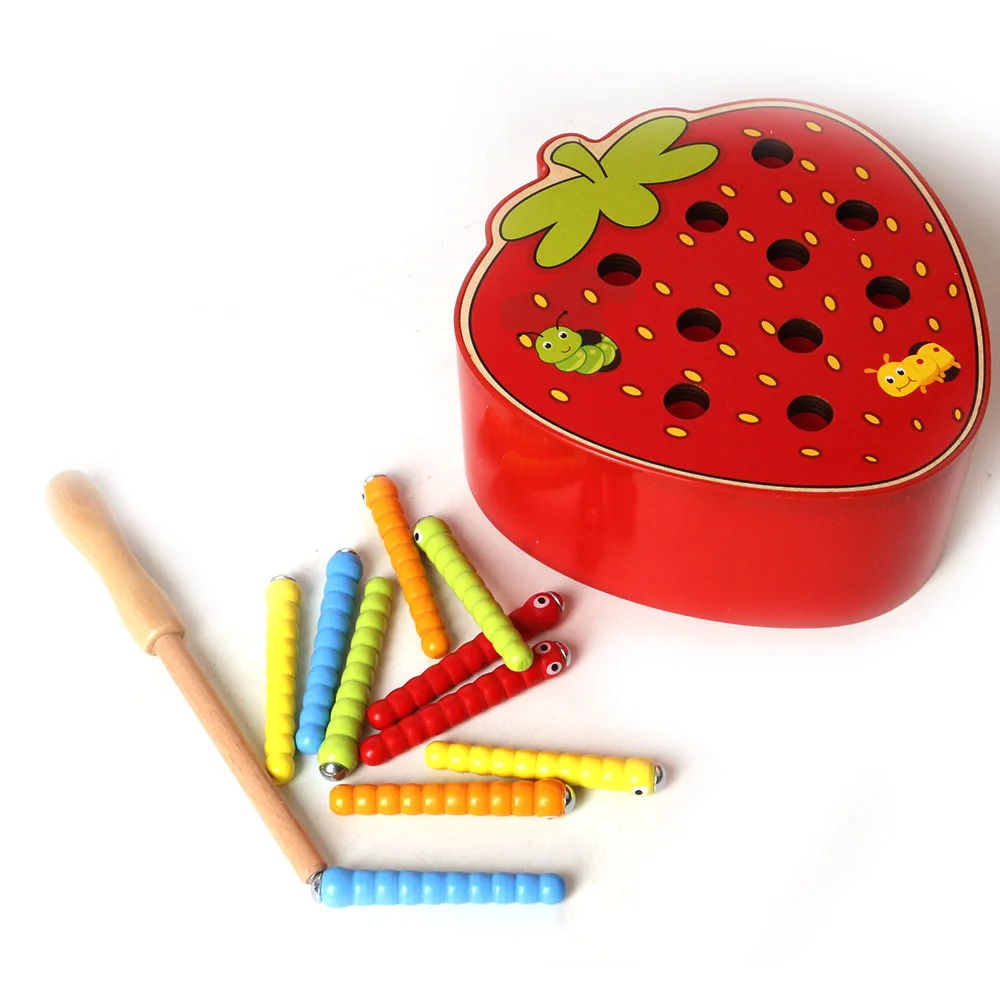3D Пазлы Обучающие Детские деревянные модели игрушки фрукты овощи обучающая головоломка Магнитная детская ловля насекомых червь игра