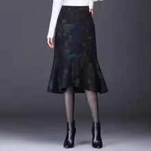 Новое поступление Высококачественная юбка с принтом для ягодиц женская с высокой талией шерстяная Осень Зима Толстая с принтом Повседневная до середины икры размера плюс M-4XL
