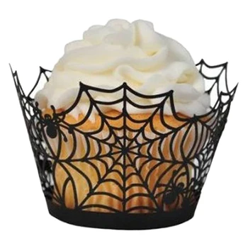 

50 Pack Halloween Cupcake Wrappers,Spider Web Shape Cake Paper Liners Holders for Party Birthday Decoration (Black)