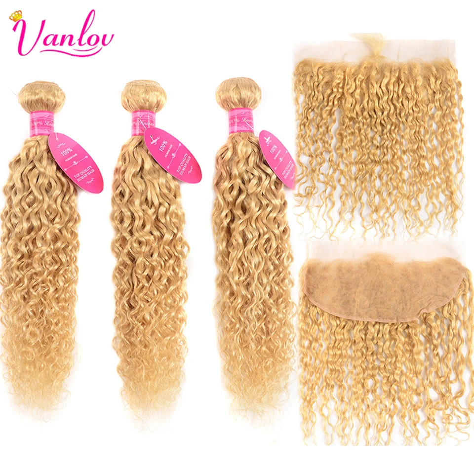 Vanlov 613 Blonde Bundles With Frontal Malaysian Water Wave Bundles With Frontal 613 Human Hair Bundles With Frontal Remy Hair