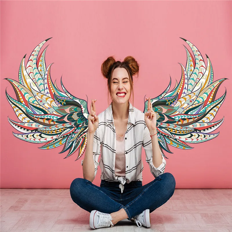 Colorful Angel Wings Design Wall Sticker Home Decor Living Room Art Decal Vinyl Interior Bedroom Decoration Removable Mural | Дом и сад