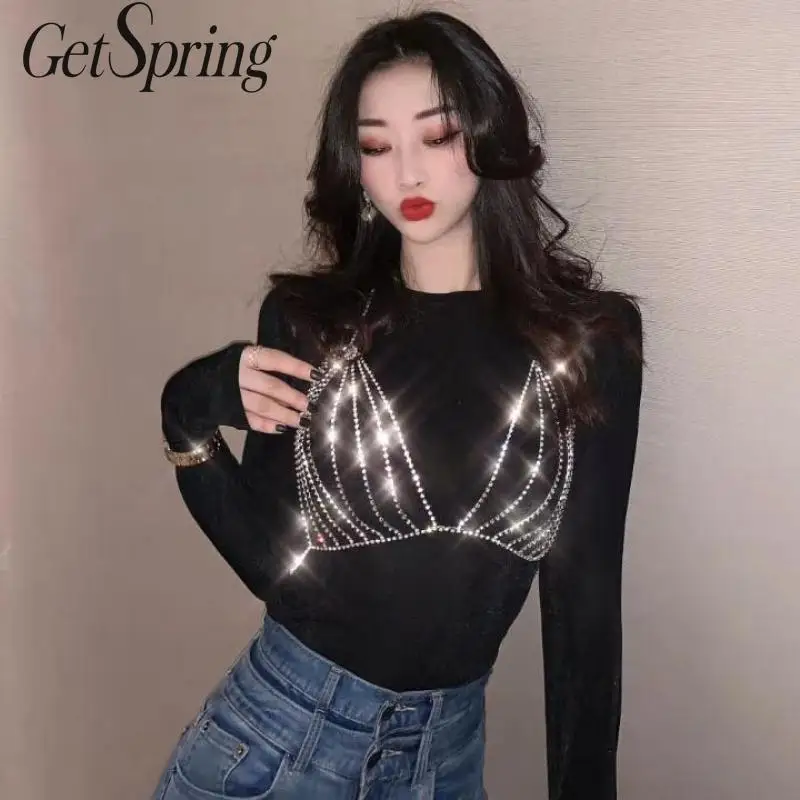 Getвесенняя женская футболка с длинным рукавом женские черные футболки