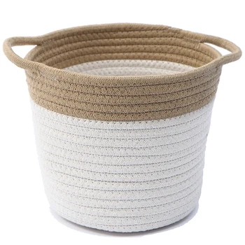 

Creative Cotton Rope Art Storage Bucket Desktop Debris Cleaning Storage Basket and Wind Simple Storage Basket Khaki + White