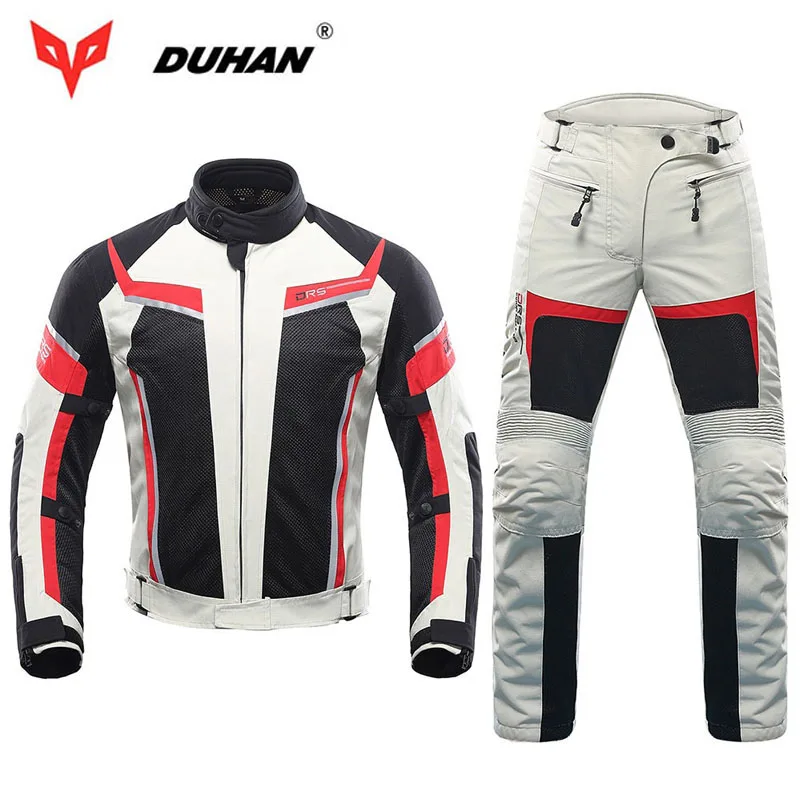 

DUHAN Men Motorcycle Jacket Professional Motocross Pants Spring Summer Breathable Mesh 5pcs CE Protector 2pc Pants Kneepad