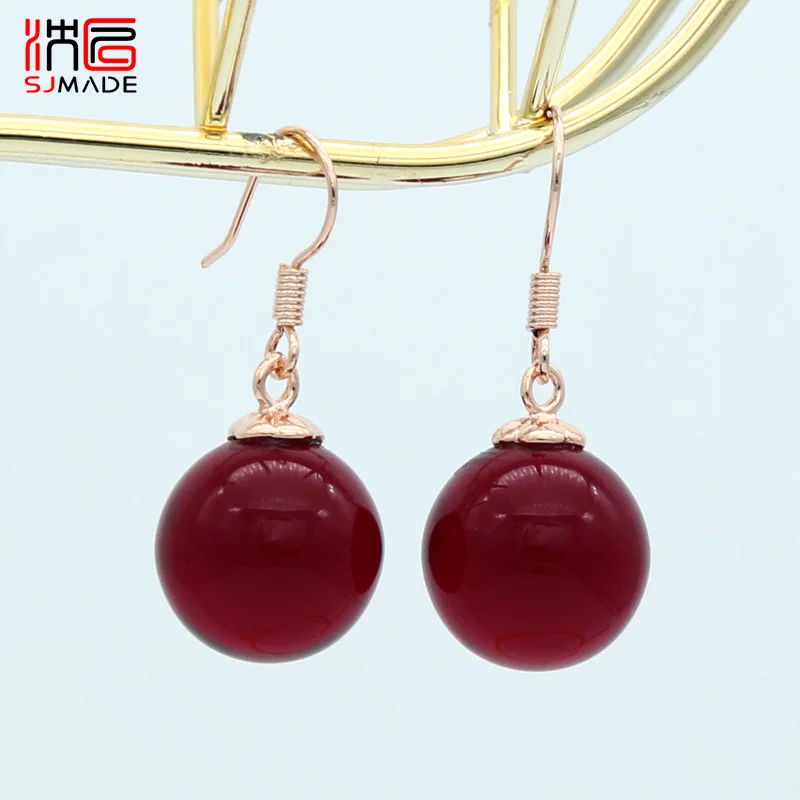 SJMADE Korean 2019 Fashion Round Synthesis Ambers Dangle Earrings 585 Rose Gold White Ear Hook For Women Party Jewelry | Украшения и