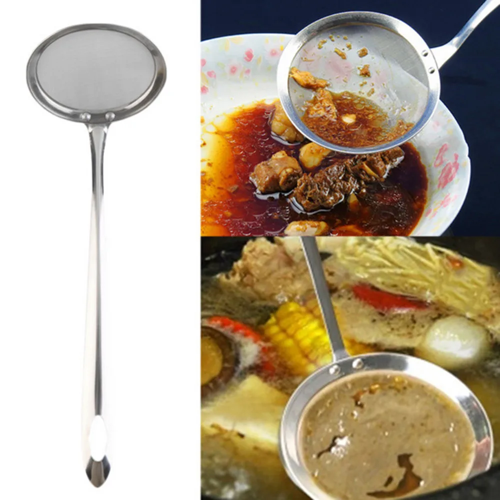 

Round Network Stainless Steel Colander Spoon Filter Oil Filter Grid Scoop Cooking Tools Filtration Dumplings Kitchen Accessories