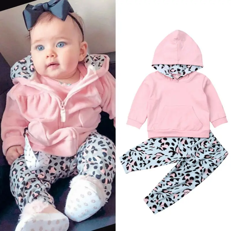 

2PCS Autumn Winter Baby Clothing Newborn Baby Girl Long Sleeve Hooded Tops+Leopard Pants Outfits Clothes 0-24M