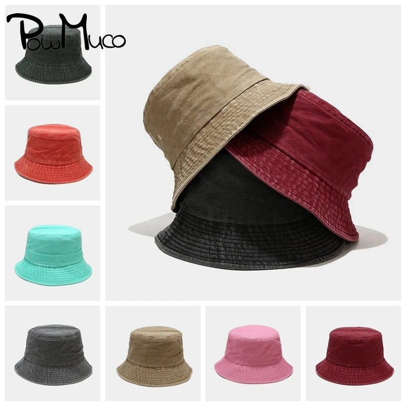 

Powmuco Vintage Cotton Bucket Hats Unisex Hiking Beach Sunscreen Cap Solid Color Outdoor Sport Bonnet Fashion Fisherman Hat