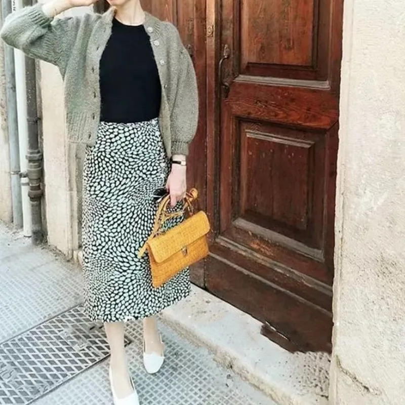 Женская цельнокроеная юбка миди с принтом губ трапециевидной формы высокой