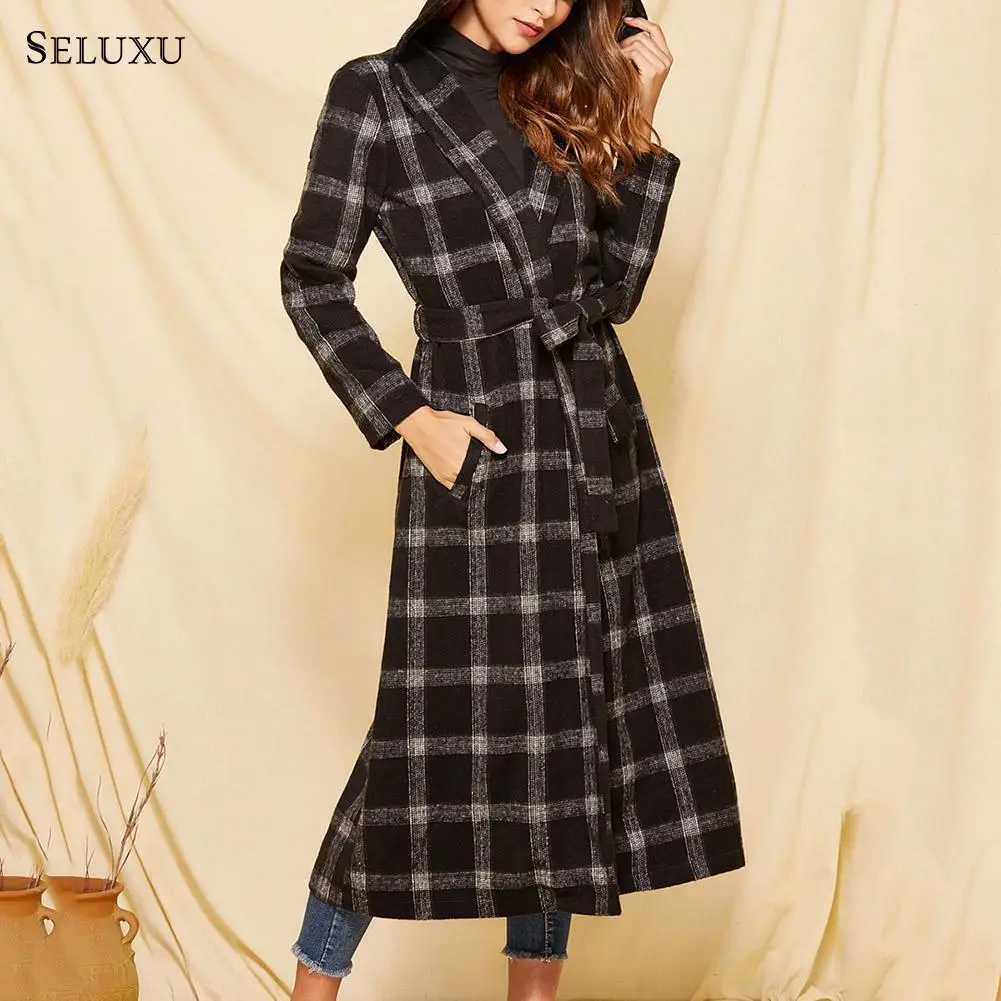 Seluxu Осень Зима Женское пальто manteau femme Полосатое Женское пальто abrigo mujer женское длинное пальто женские пальто cappotto donna