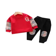 От 1 до 4 лет топ с длинными рукавами с круглым вырезом и надписью+ брюки в Корейском стиле костюм из двух предметов комплект одежды для детей