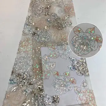 

2020 Newest African Lace Fabric High Quality Lace With Sequins Latest French Tulle Lace Fabric For Party dress YYZ78663