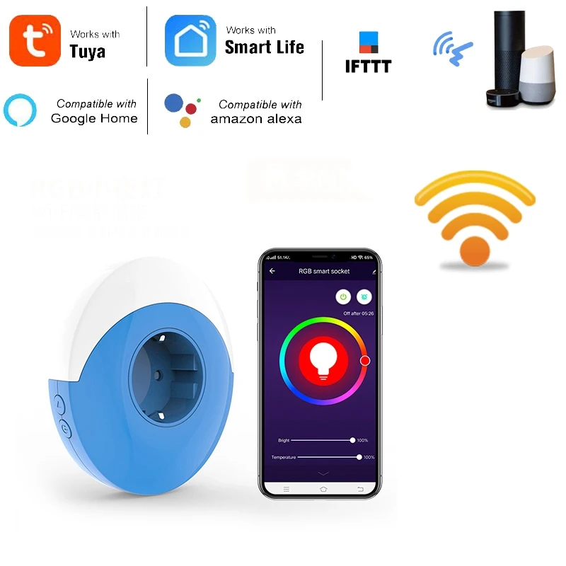16A Wifi умная розетка Tuya Smart Life RGB светильник синхронизация голосового управления с