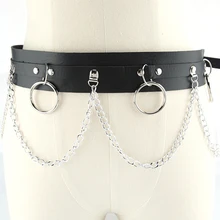 

Woman Sexy Punk Gothic Belt PU Lether Balck Metal Chain Ring Punk Jk Waist Strap Adjustable Faux Leather Skirt Belts Waistband