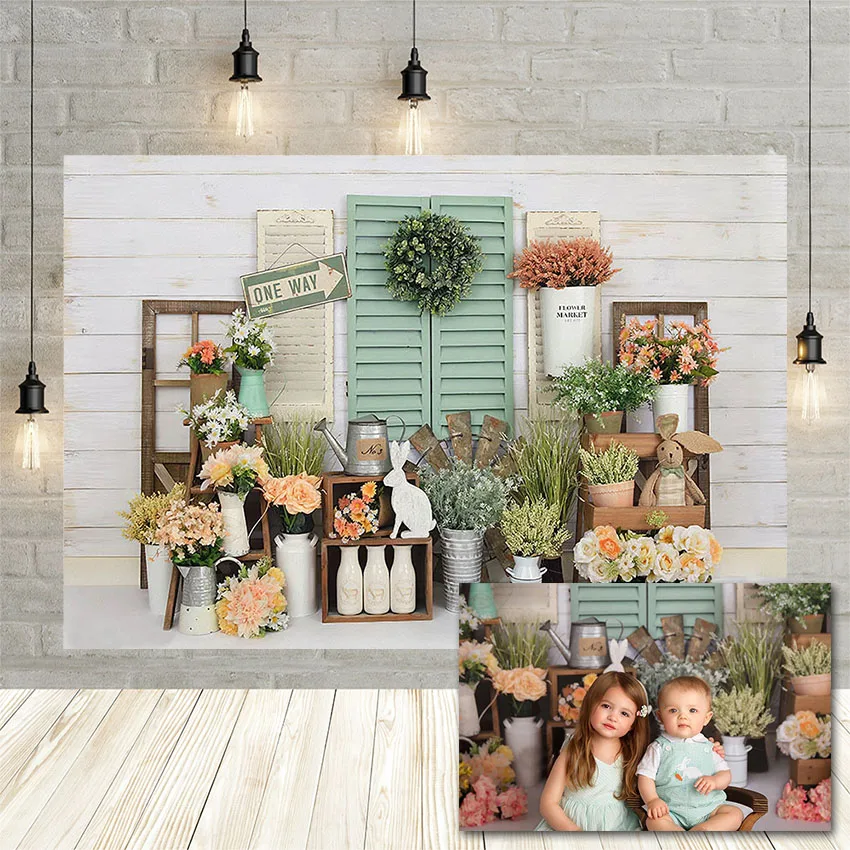 

Mehofond Photography Background Spring Easter Green Plants Flower Wood Wall Baby Portrait Photographic Backdrop Photophone Props