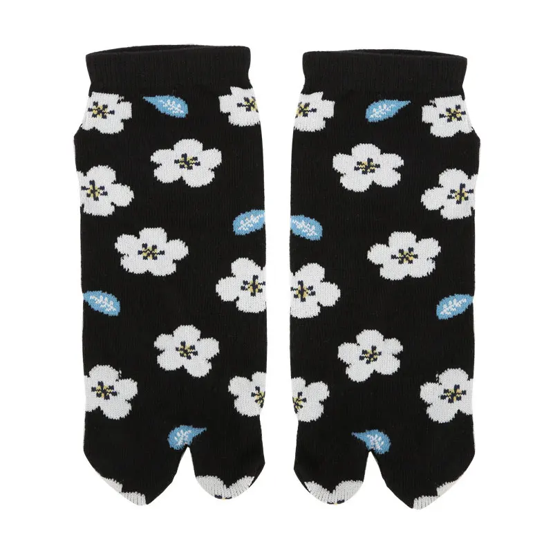 Новинка; женские носки с двумя пальцами; милые носки с принтом; Лоскутные Короткие хлопковые носки с носком; креативные высококачественные носки с раздельным носком; 1 пара - Цвет: dark black