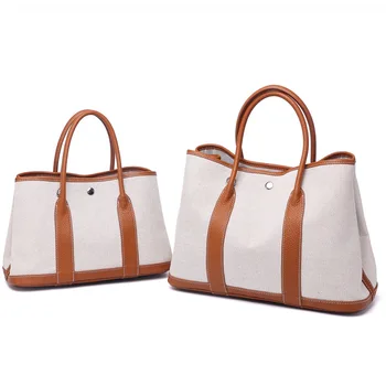 

2019 New Style large canvas tote ladies leather handle shopping bags vintage shoulder garden handbag bucket