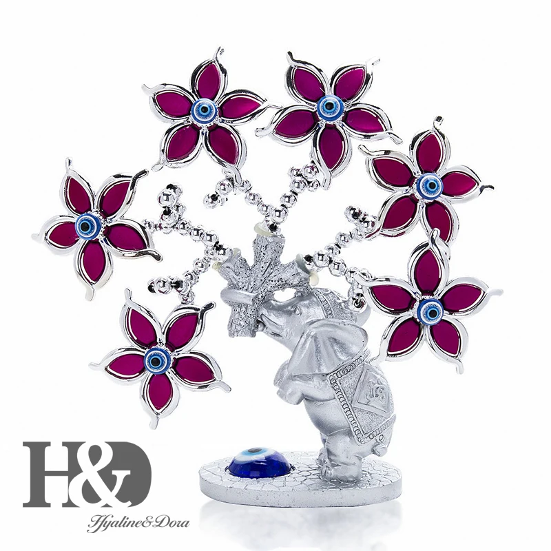 

H&D Elephant Flower Tree Figurine Turkish Evil Eye Tree for Protection Wealth Good Luck Christmas Gift Home Decor Resin Ornament