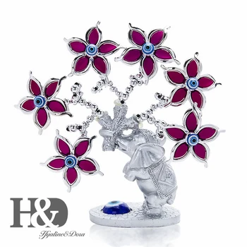 

H&D Elephant Flower Tree Figurine Turkish Evil Eye Tree for Protection Wealth Good Luck Christmas Gift Home Decor Resin Ornament