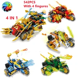 Figurines de moto Ninja 4 en 1, 542 pièces, 4Types, blocs de construction, jouets pour enfants, briques, cadeau pour garçons 