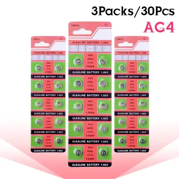 

30Pcs/3Pack AG4 1.5V Coin Cell SR626 376 377 565 D377 LR626 LR66 SR66 LR626 377 177 G4 Button Battery For Blood Glucose Meters